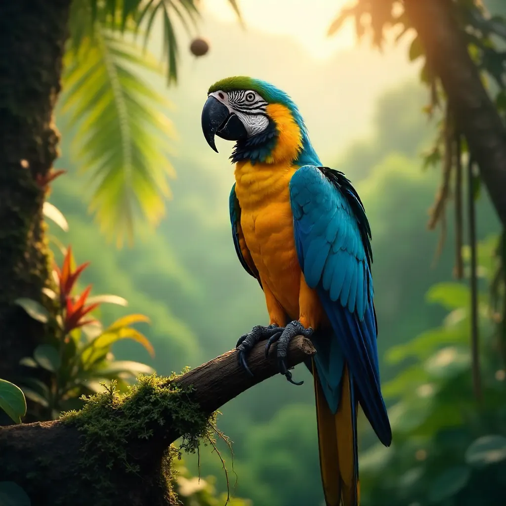 Blue-and-Yellow Macaw in Balinese Jungle