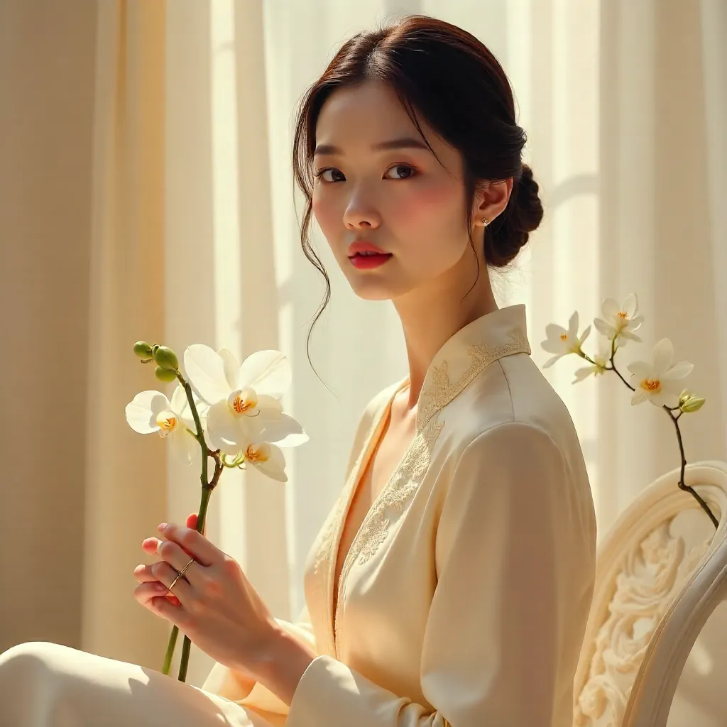 Elegant Asian Woman Portrait with Orchid