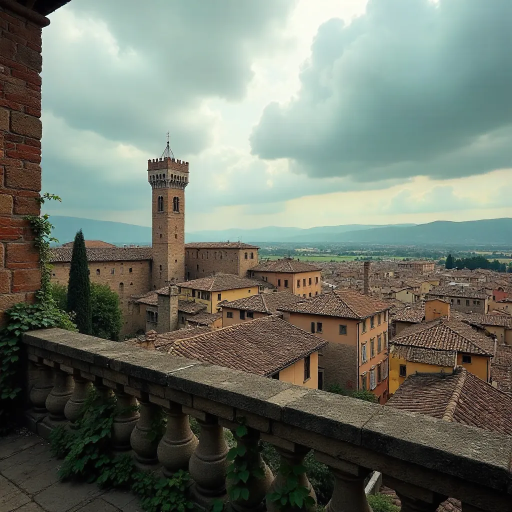 Siena Panorama: Torre del Mangia under Cloudy Skies
