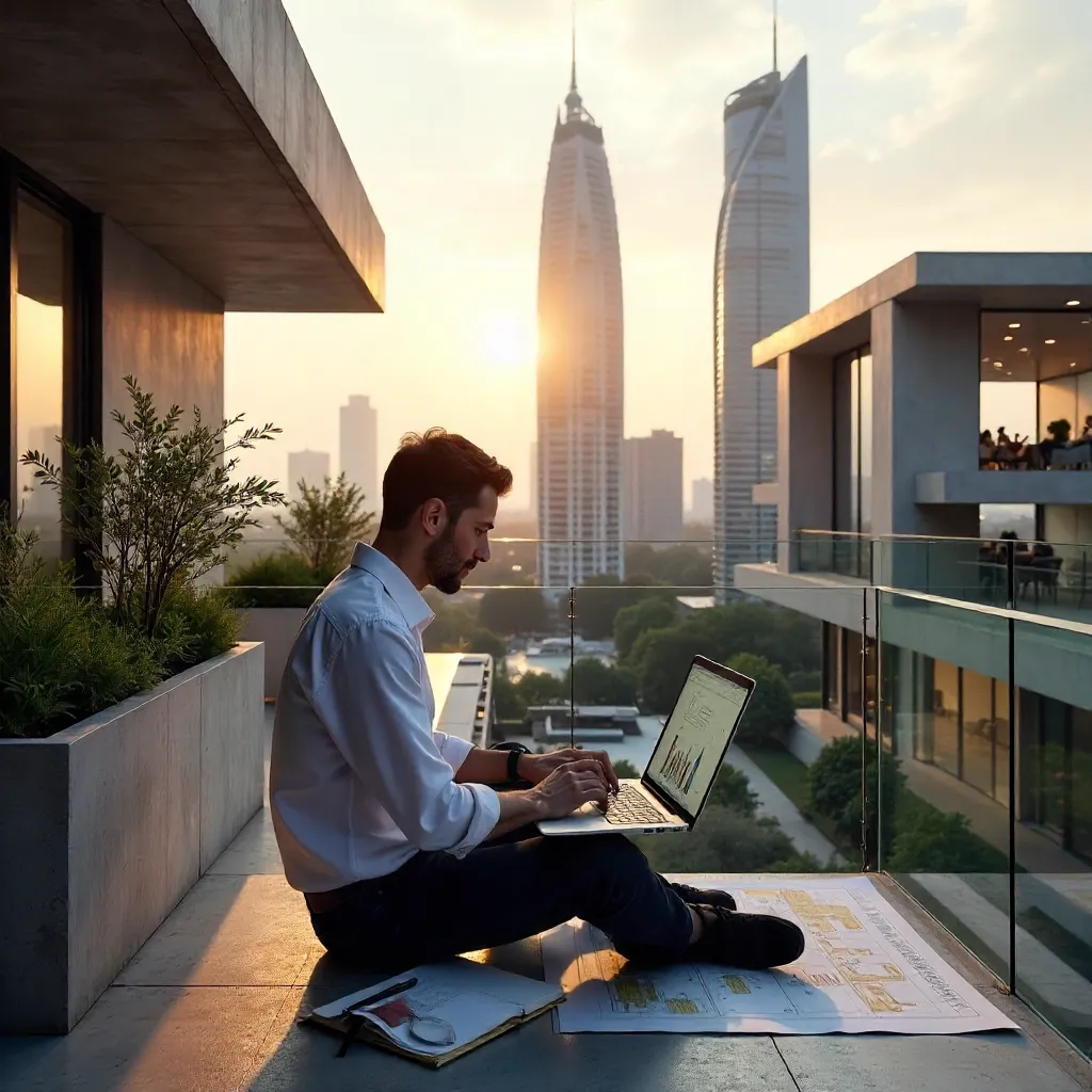 Architect Outdoors Designing Modern Buildings