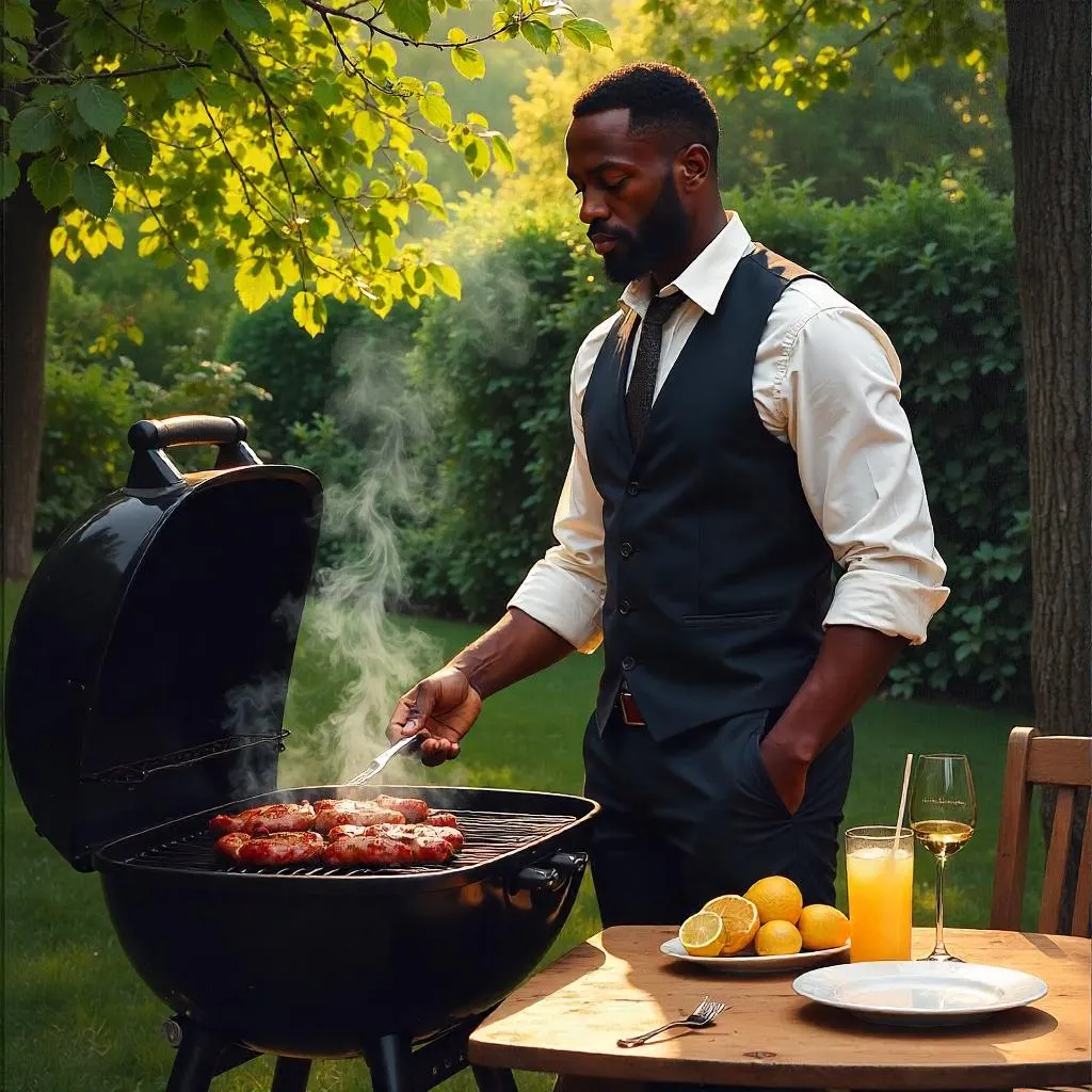 Elegant Black Man at a Backyard Barbecue