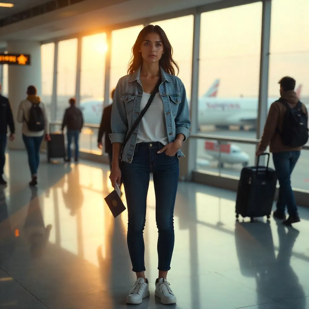 Photoreal Latina Woman in Airport Terminal
