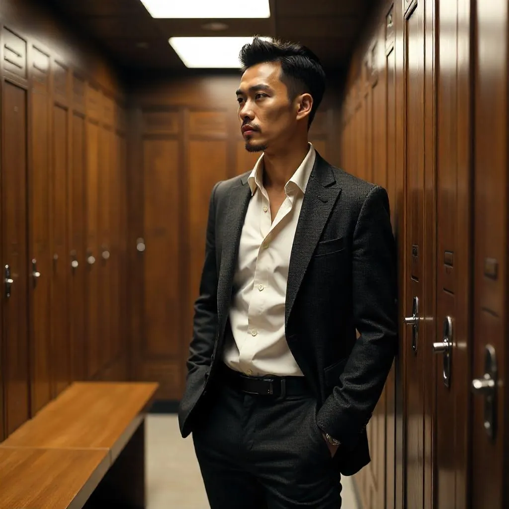 Elegant Asian Man in a Lux Locker Room