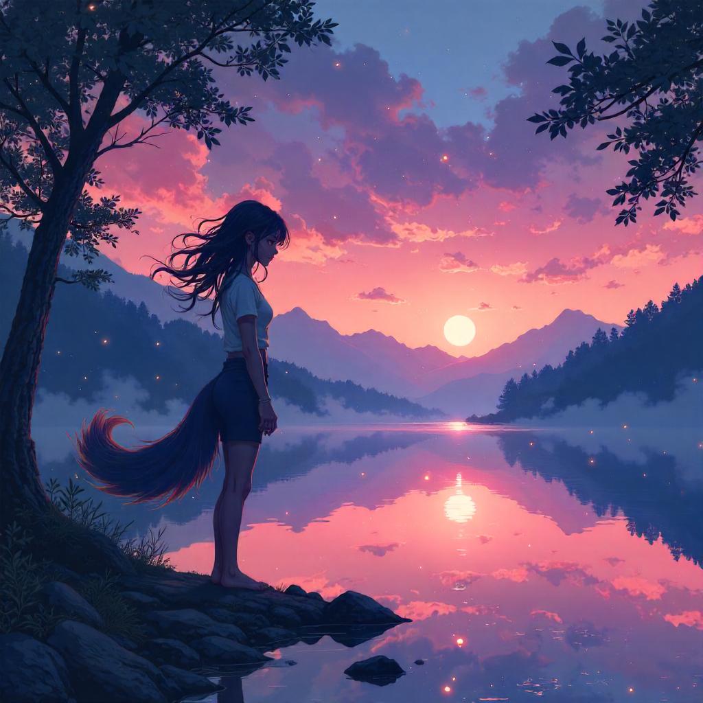 Shapeshifter by the Moonlit Lake (Anime Style)