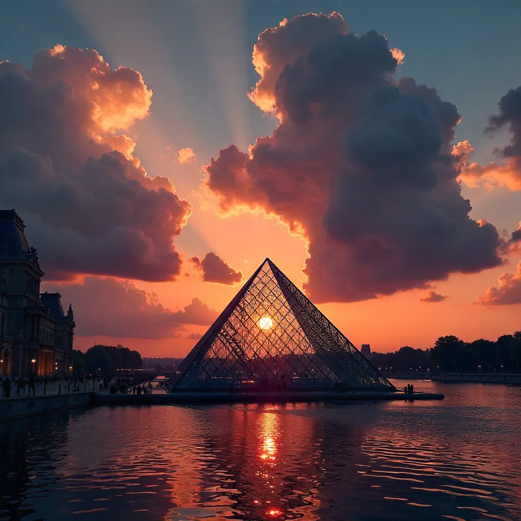 Silhouette of the Louvre Pyramid at Sunset