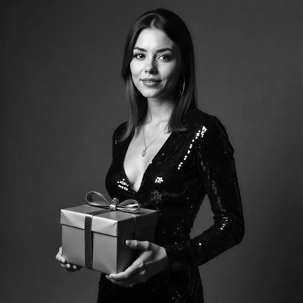 Monochrome Glamour: Sequined Dress and Gift