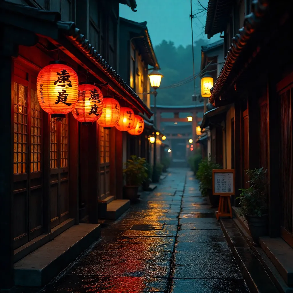 Kyoto Night Lanterns with Kanji Script