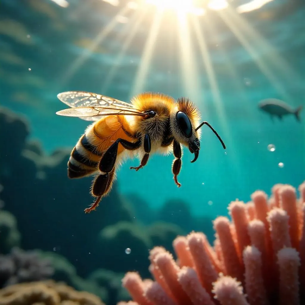Underwater Photorealistic Bee in Turquoise Reef