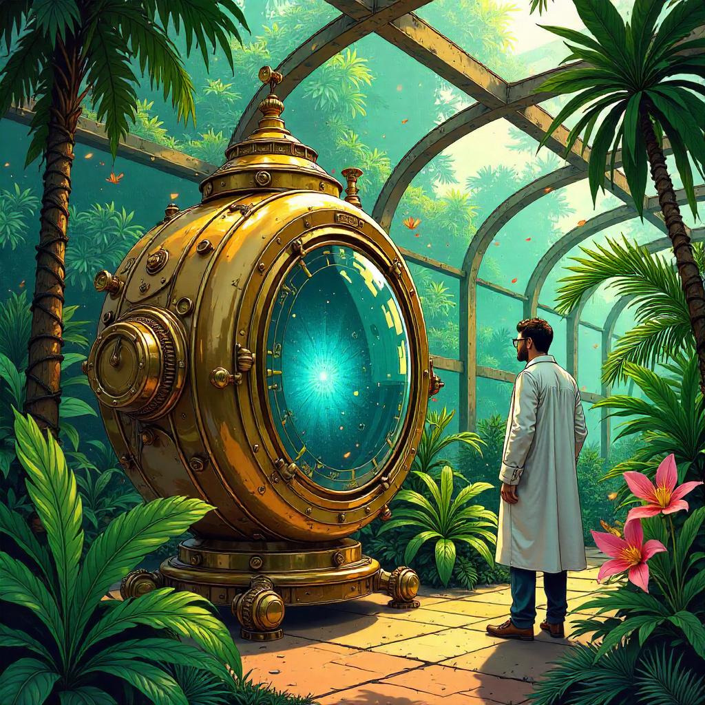 Time Machine in a Lush Greenhouse - Comic Splash