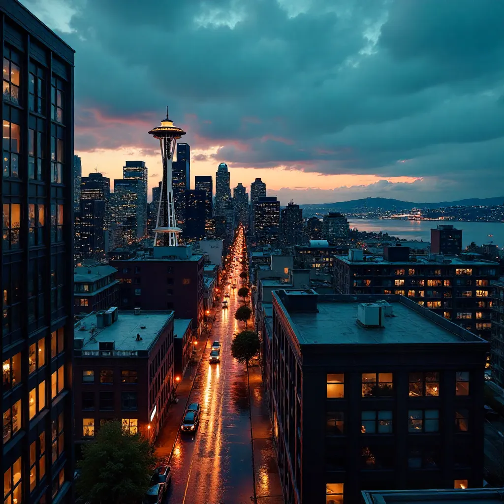 Dusk Elegance: Downtown Seattle Skyline at Twilight