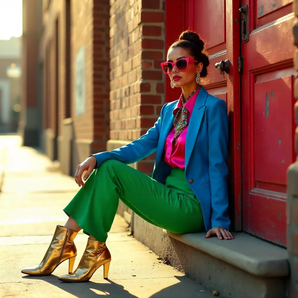 Confident Fashion by a Weathered Red Door