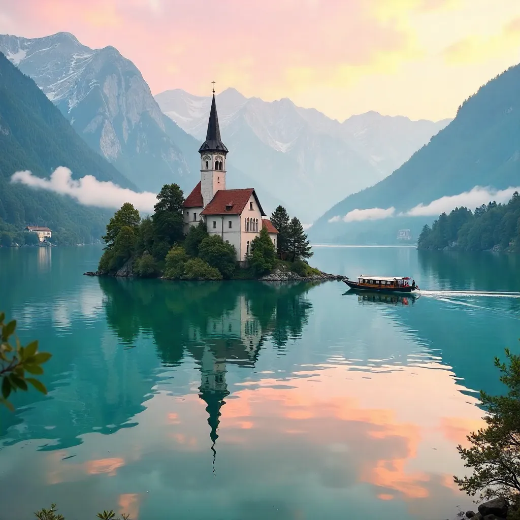 Lake Bled Island Church at Sunrise