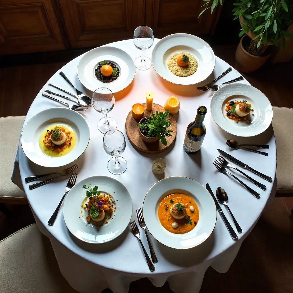 Overhead Gourmet French Dining in Vonnas, France