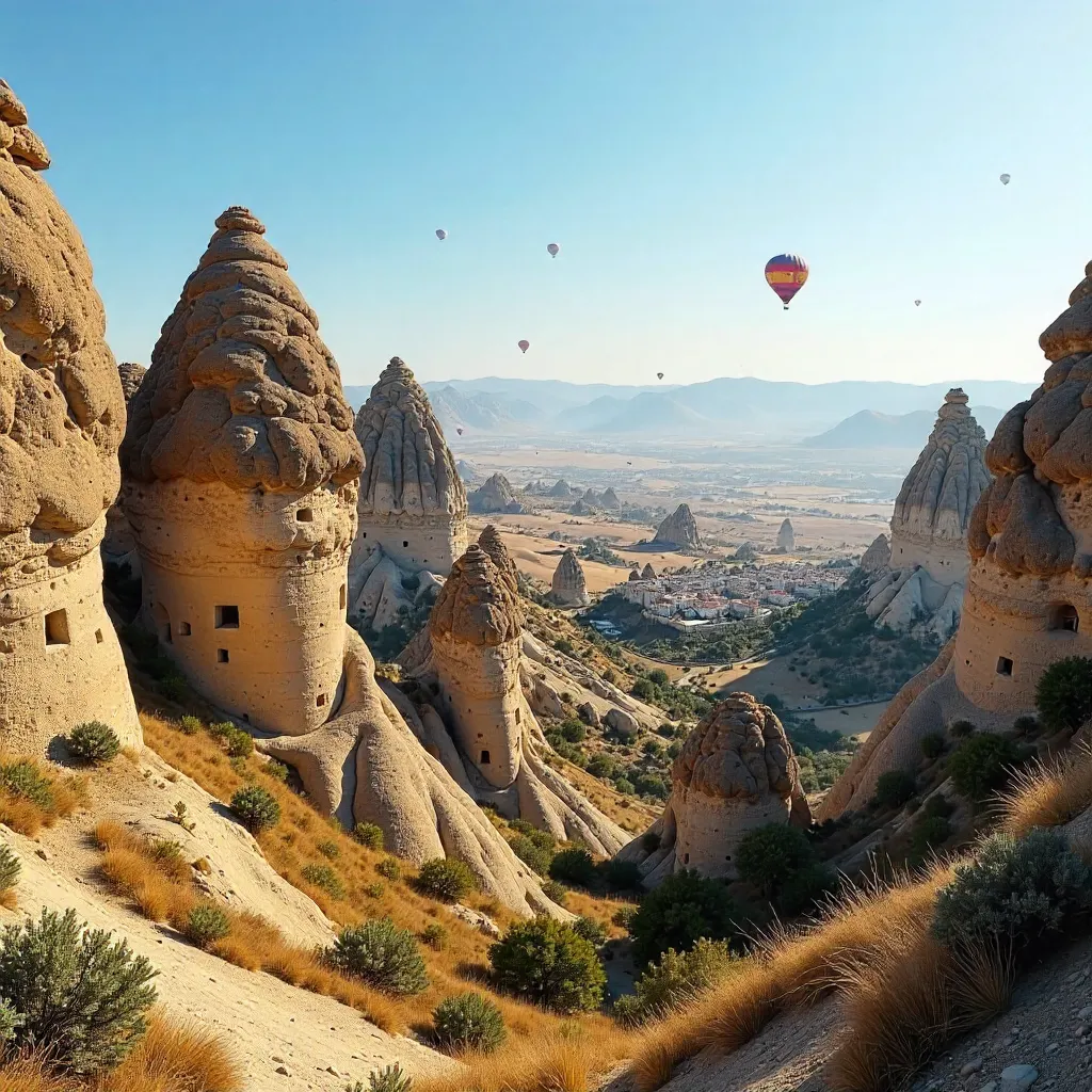 Fairy Chimneys under Clear Blue Cappadocia Sky