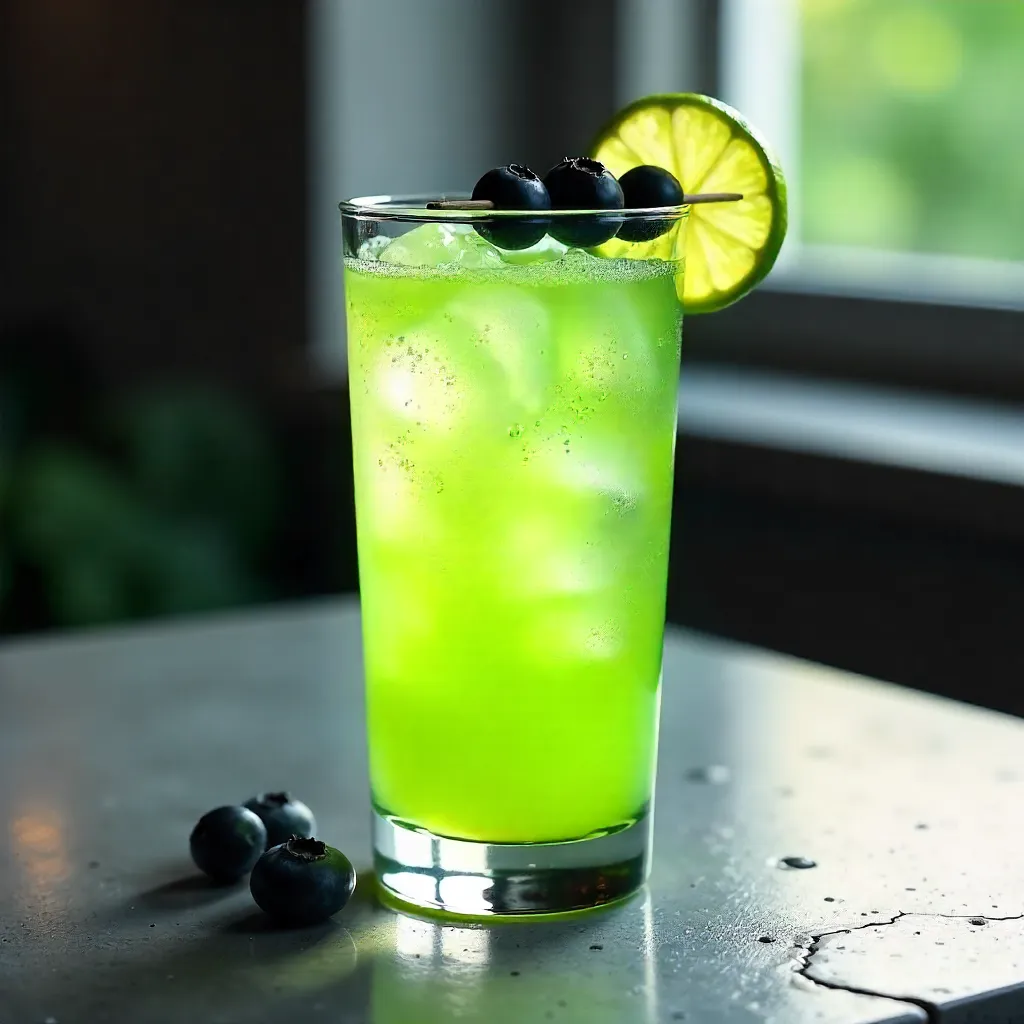 Chilled Lime-Green Cocktail on Concrete Table