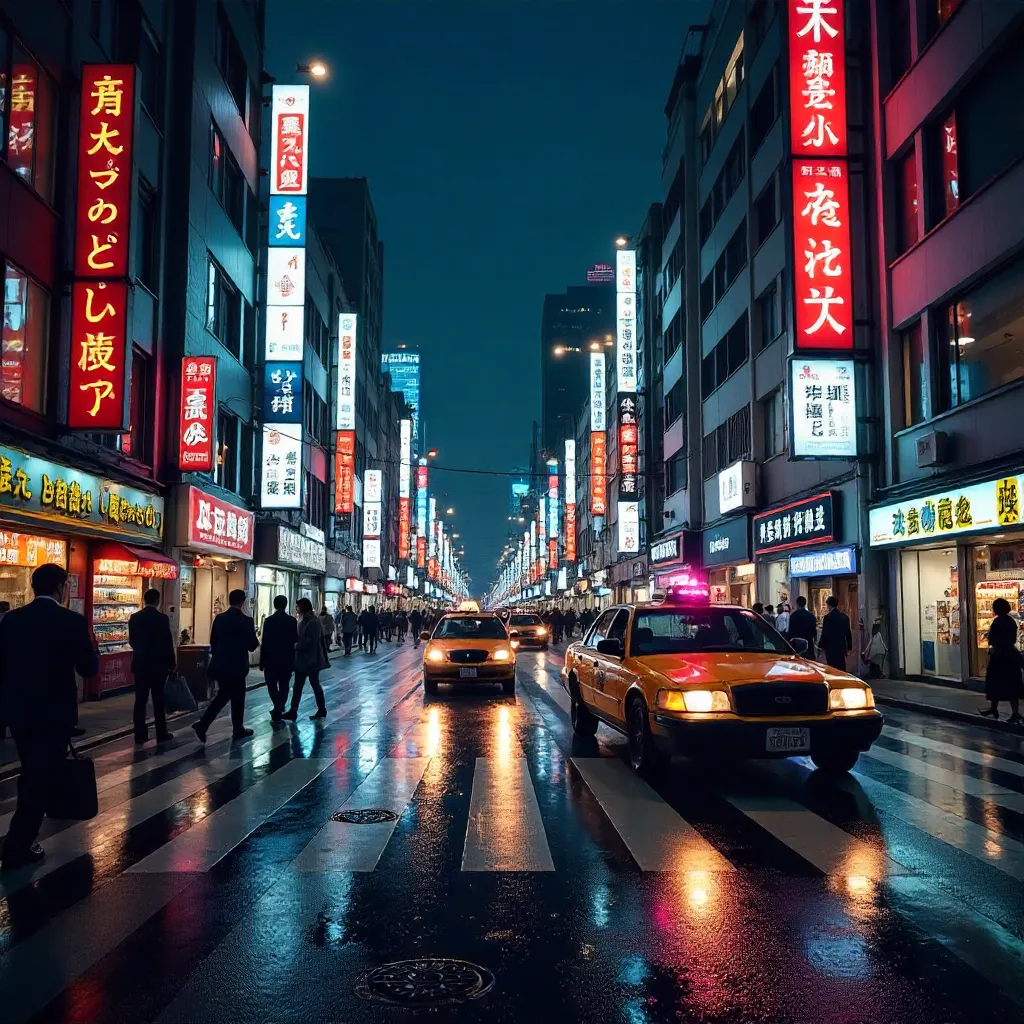 Neon Nights in Chūō-ku Tokyo: Taxis and Lights