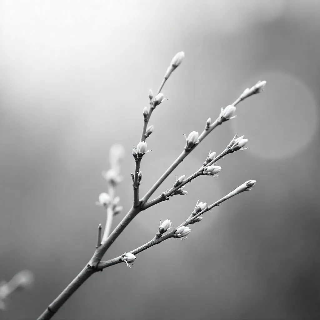 Monochrome Delicate Branches with Blurred Background