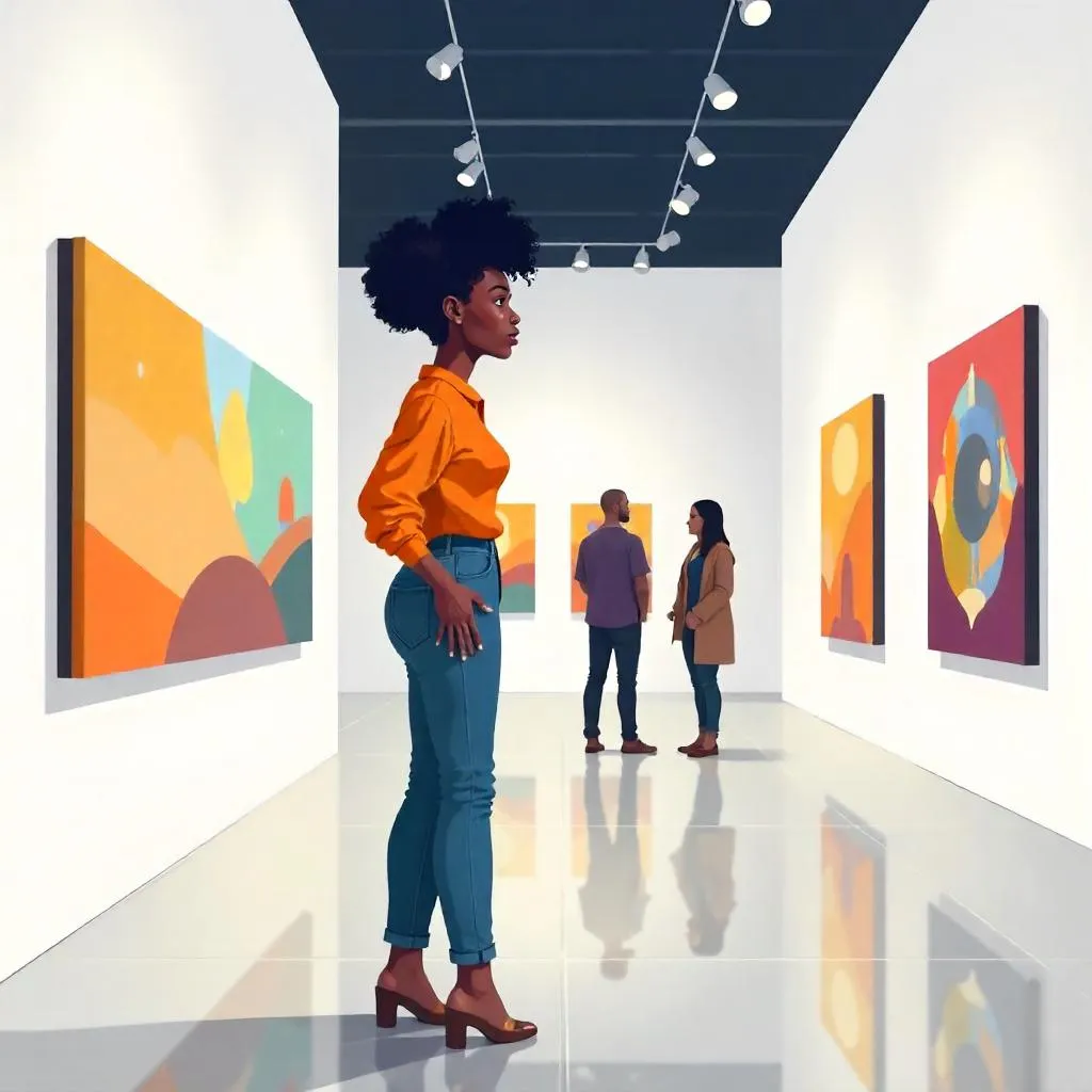 Cartoon Portrait: Young Black Woman in an Art Gallery