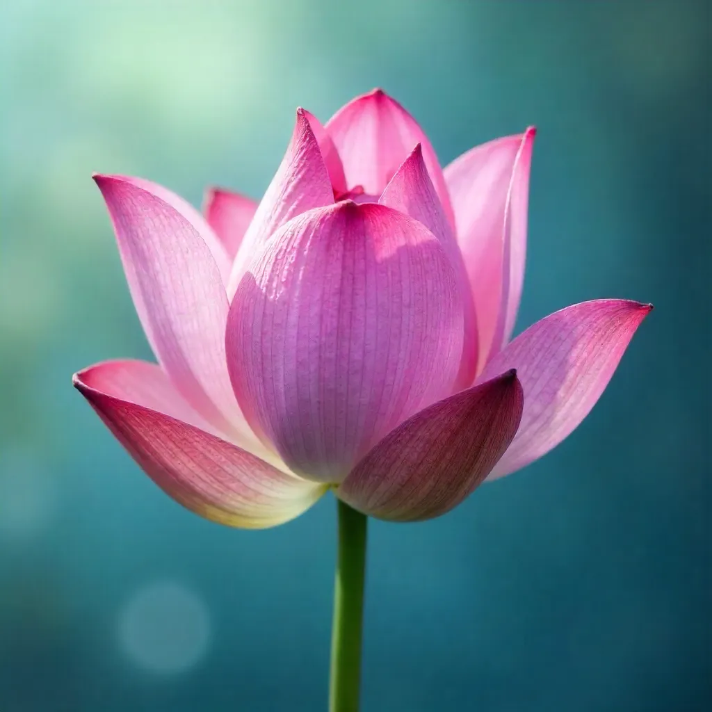 Elegant Pink Lotus Bud on Soft Blue Backdrop