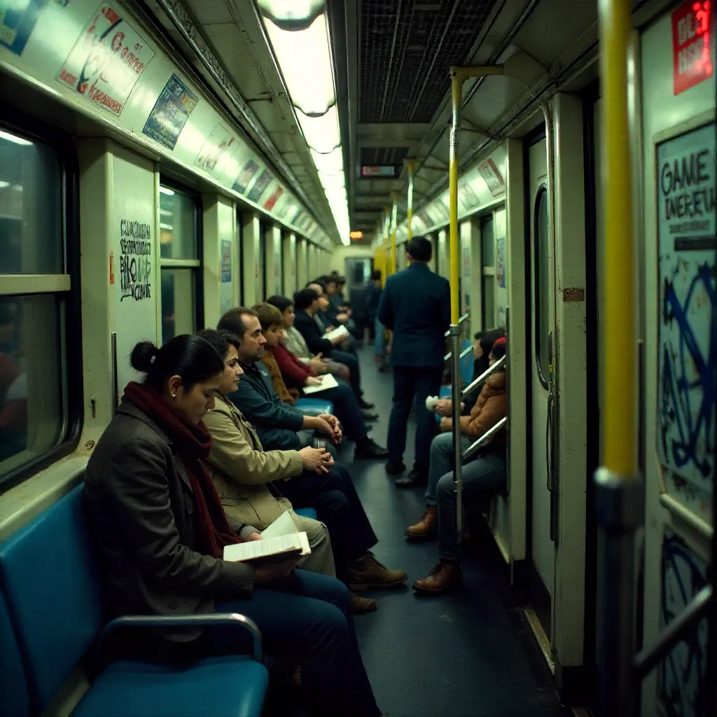 Emergency Exit View into a NYC Subway Car