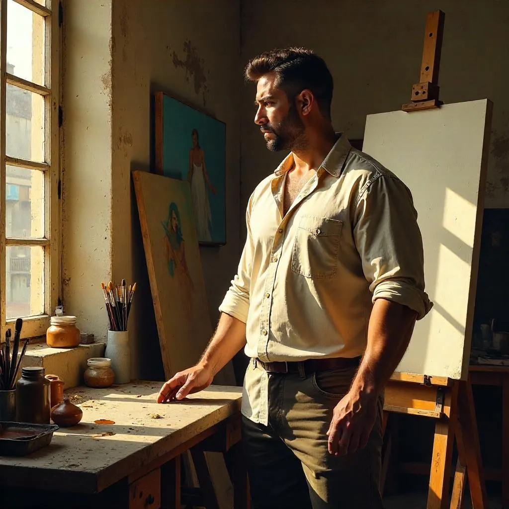 Powerful Asian Man in an Oil Studio Portrait