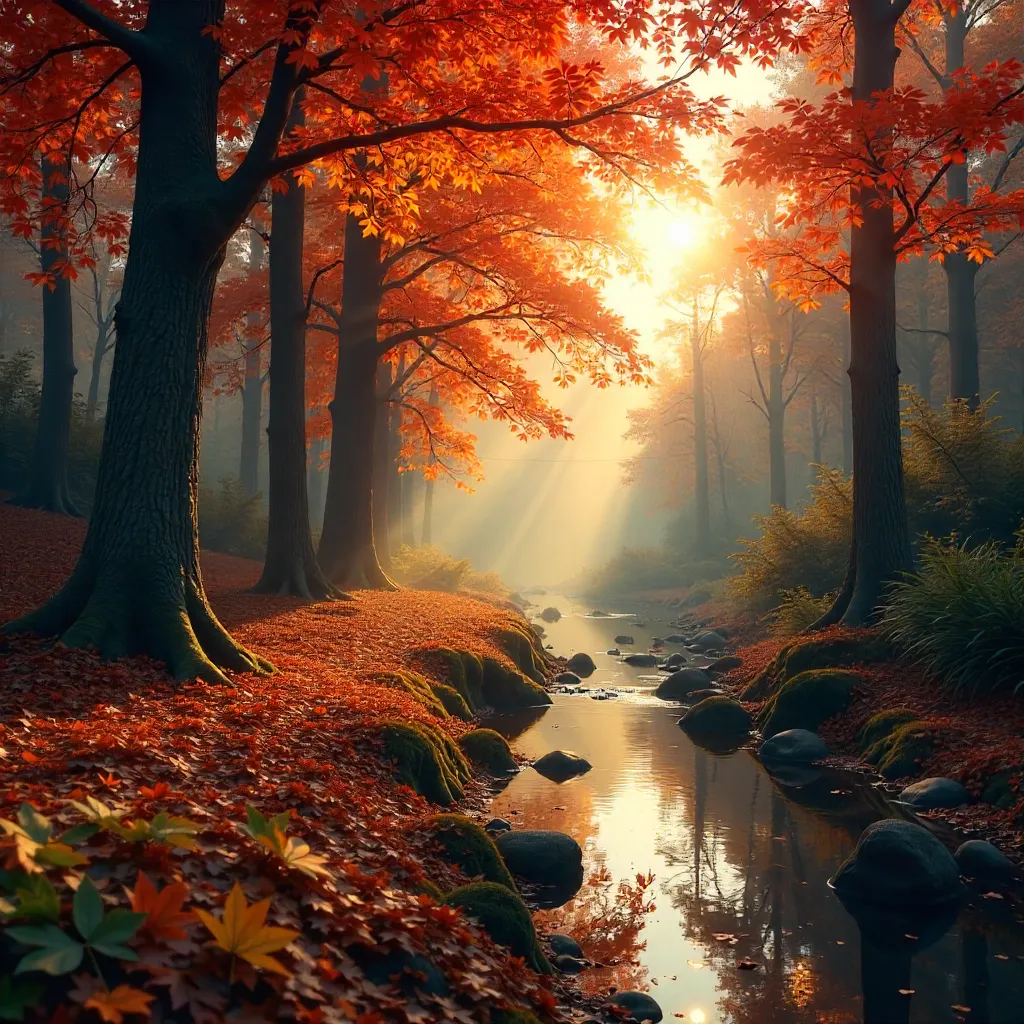Vibrant Autumn Forest: Serene Landscape of Warm Hues