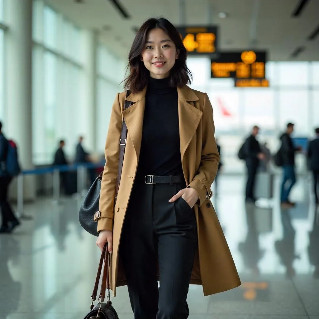 Photorealistic Asian Woman in an Airport Terminal