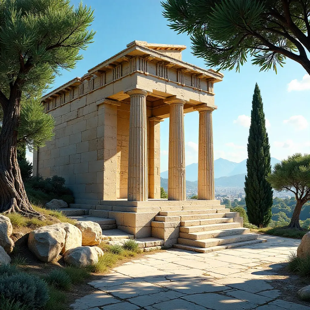 Ancient Greek Temple in Athens Under a Clear Sky