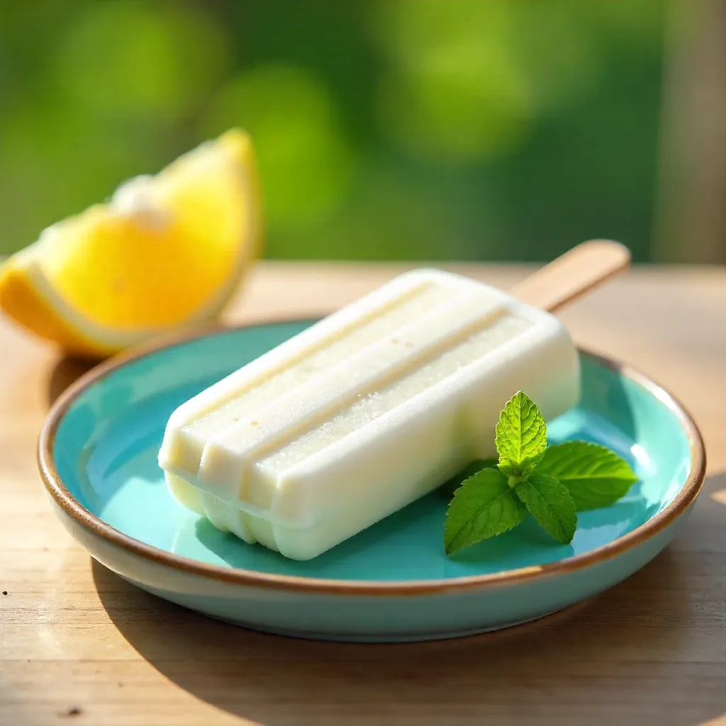 White Popsicle on a Blue Plate: Refreshing Summer Snack