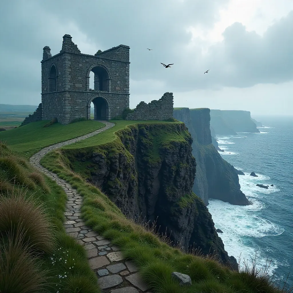 Dunluce Castle Ruins on Northern Irish Cliffs