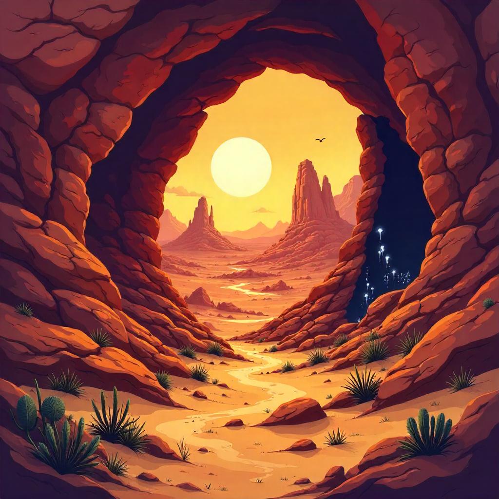 Cartoon Cave in the Badlands Landscape