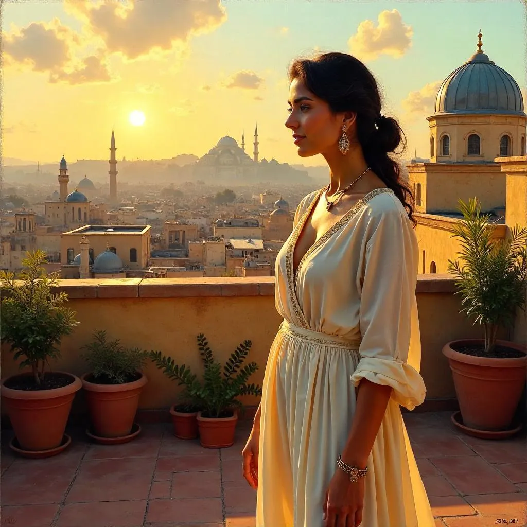 Golden Hour Rooftop Oil Portrait