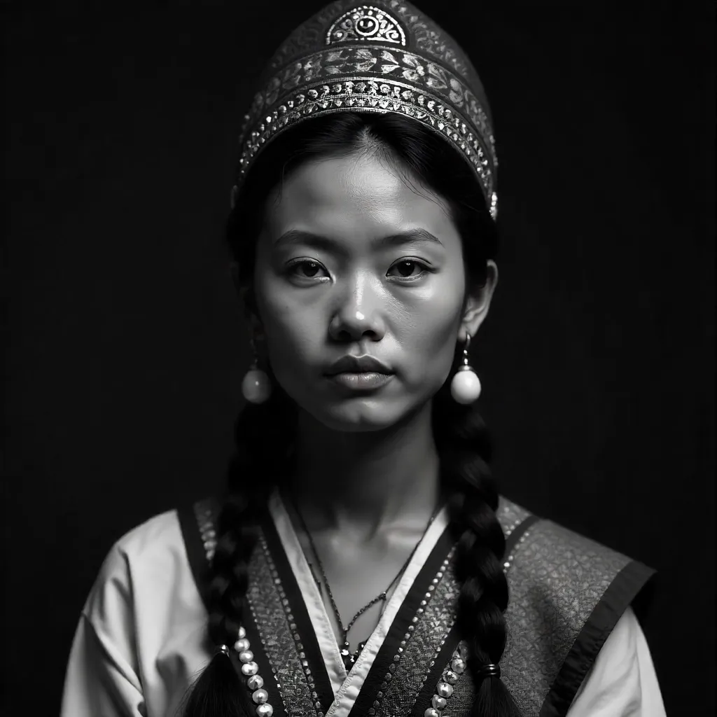 Serene Portrait in Traditional Attire (Monochrome)