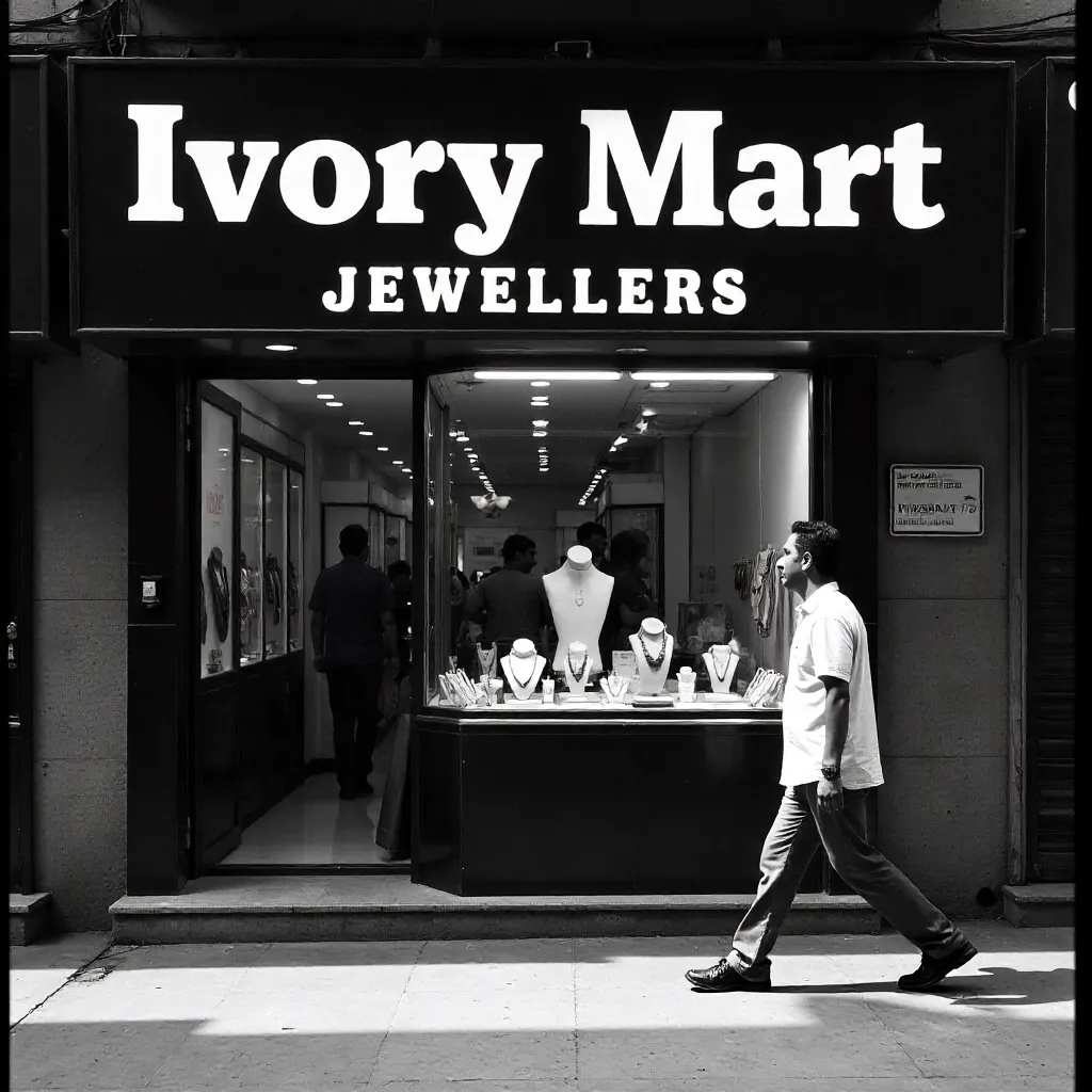Monochrome Moment: Walking Past Ivory Mart Jewellers, Delhi