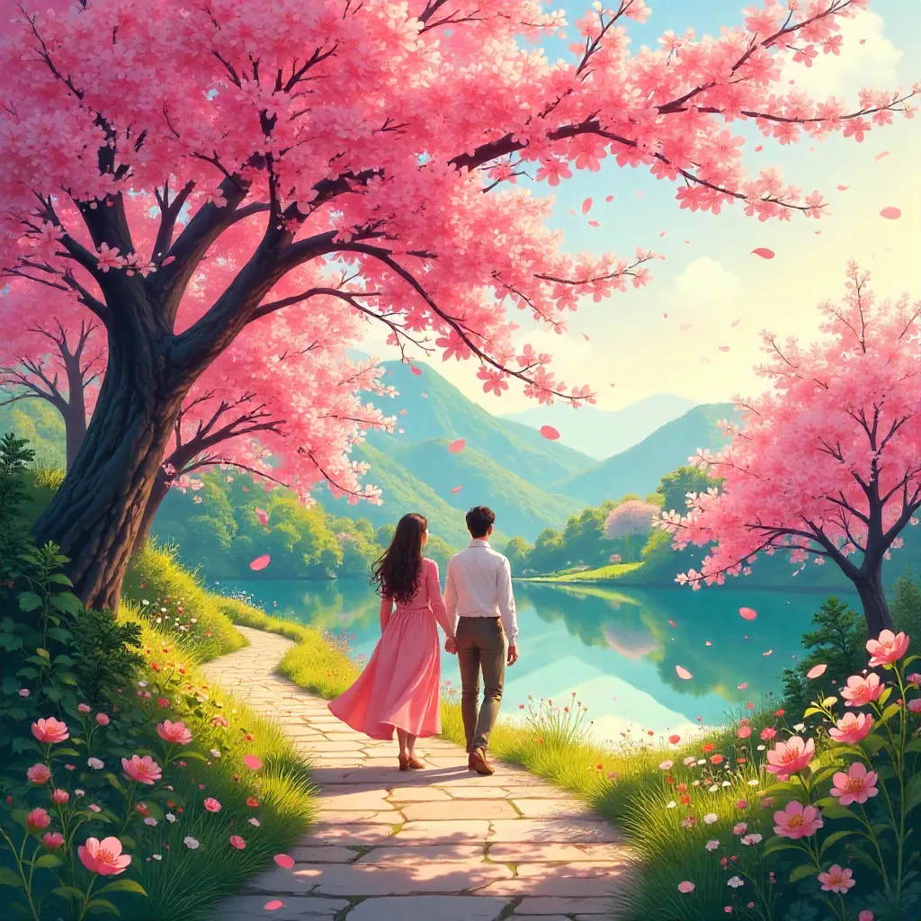 Vibrant Pink Cherry Blossoms in Romantic Spring Bloom