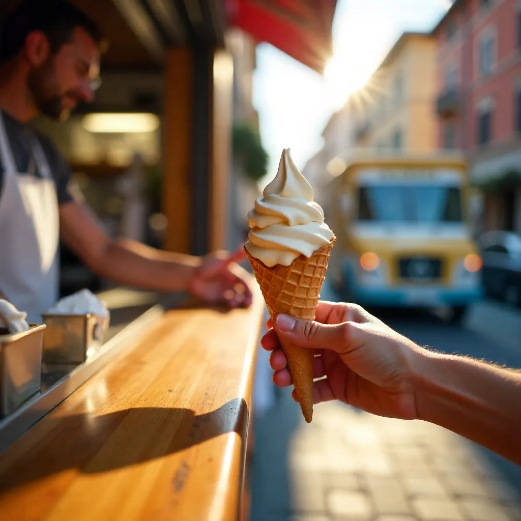 Close-up Handoff at Dolomiti Ice Cream Truck