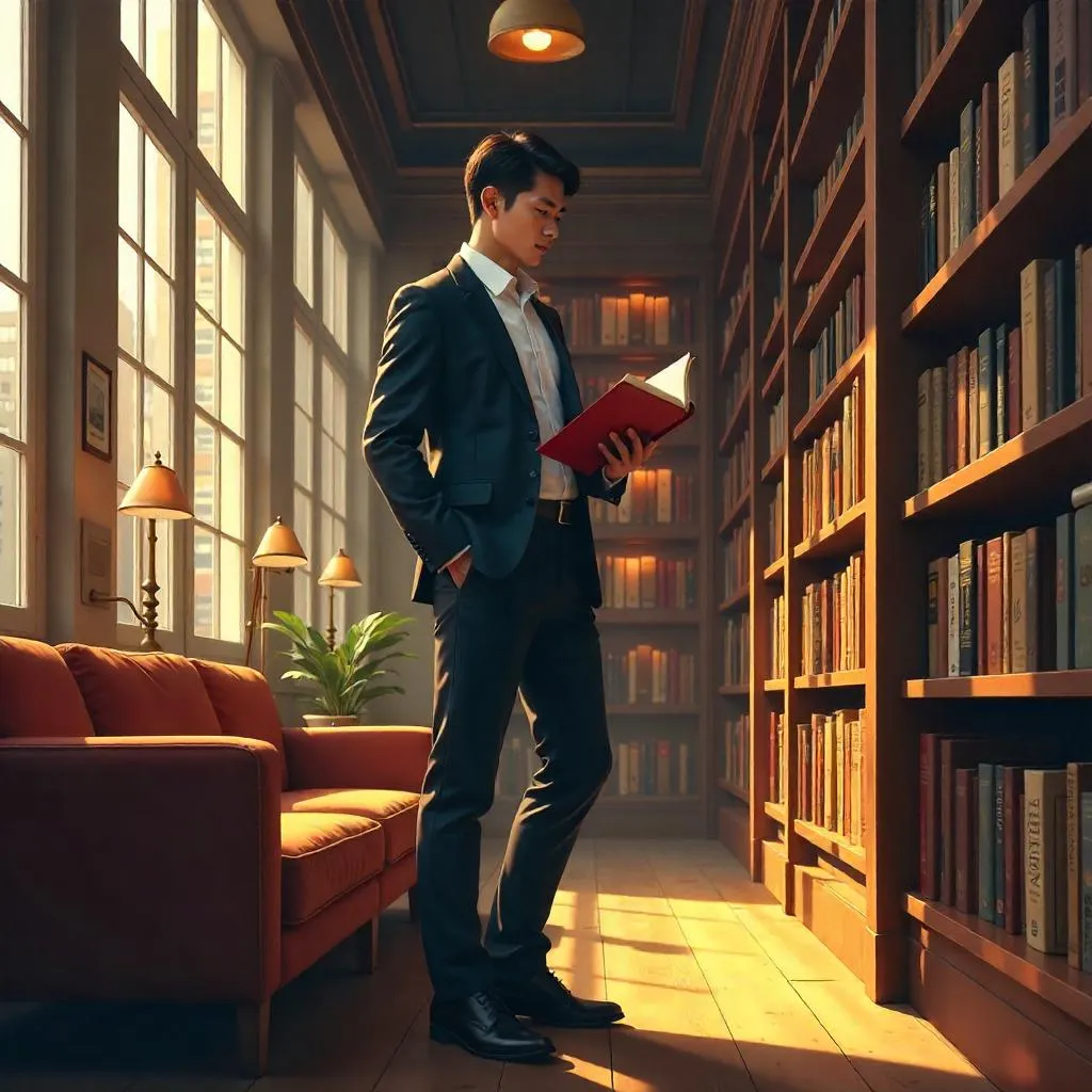 Professional Asian man in a bookstore (Digital Art)
