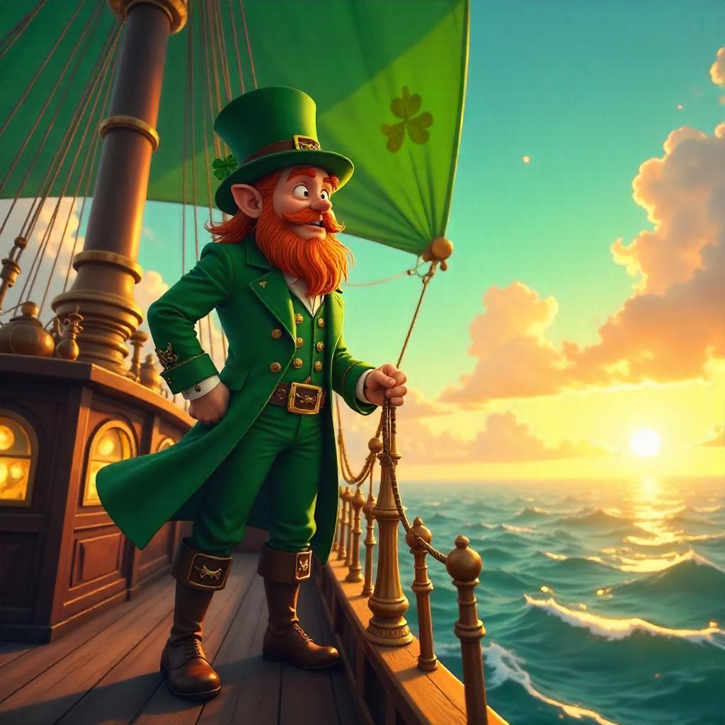 Leprechaun Navigator in a Verdant Airship - Anime Style