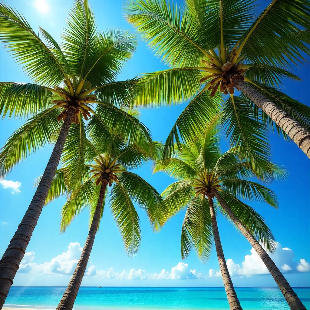 Skyward Palms of Koh Samui under a Bright Blue Sky