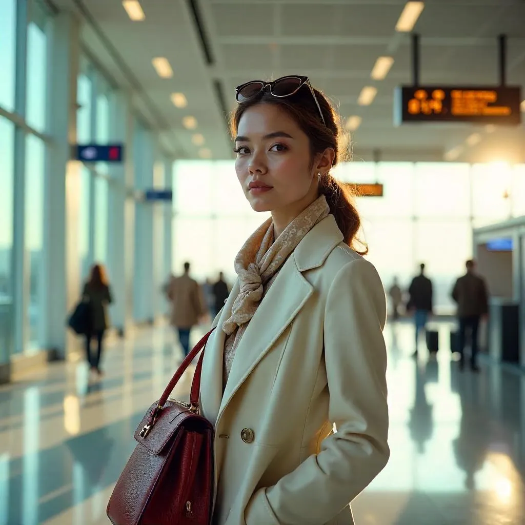 Elegant Traveler in a Modern Airport
