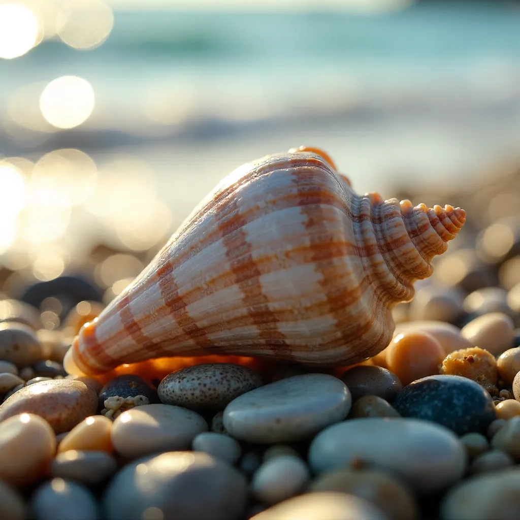 Sunlit Seashell on Pebble Beach: Textures in Light