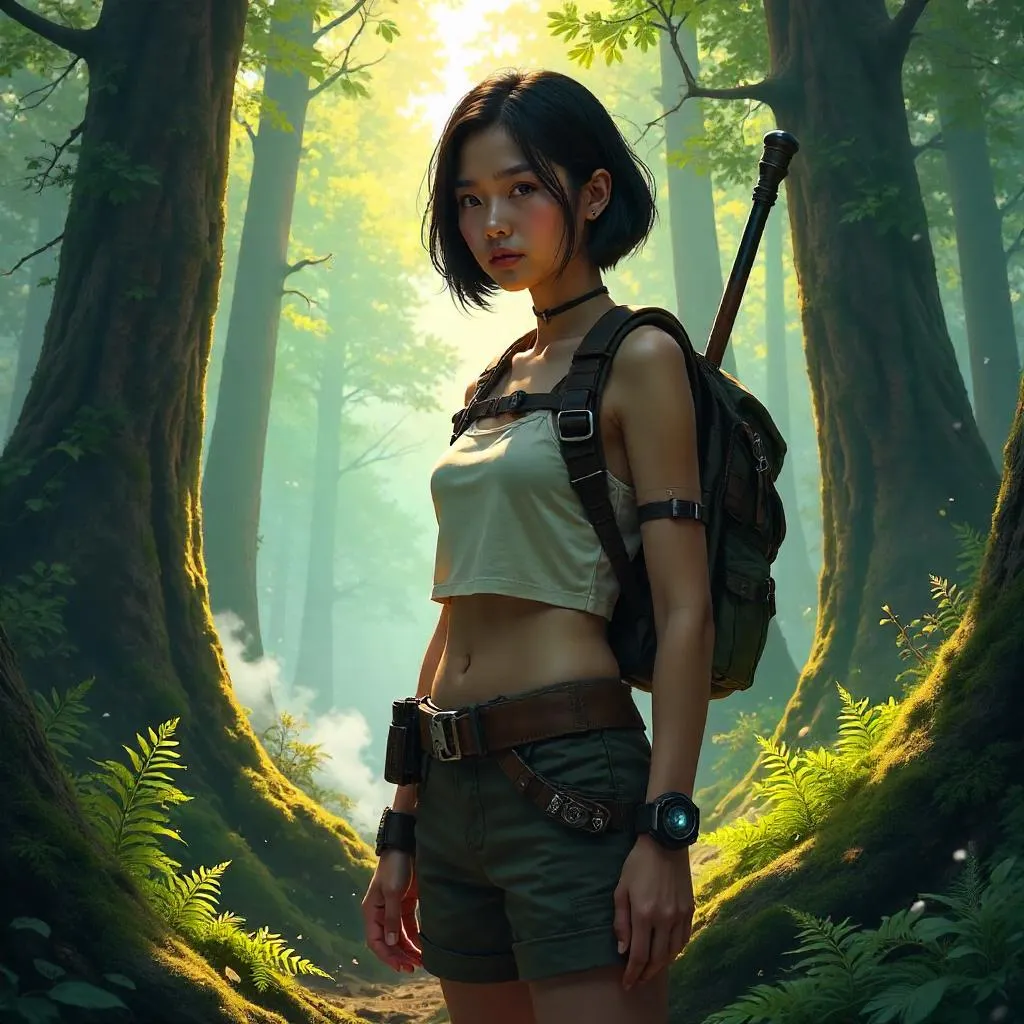 Confident Asian Woman in Forest - Concept Art