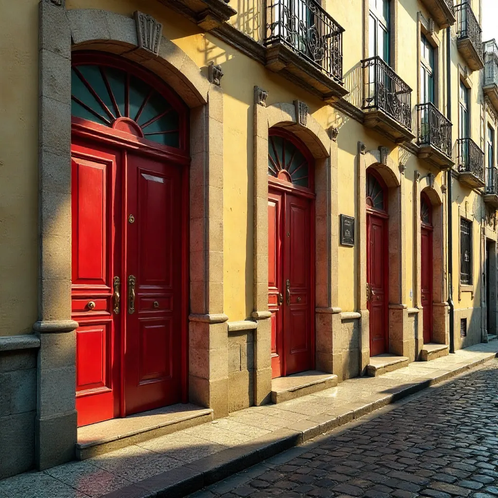 Art Deco Red and Brown Doors in Porto, Portugal