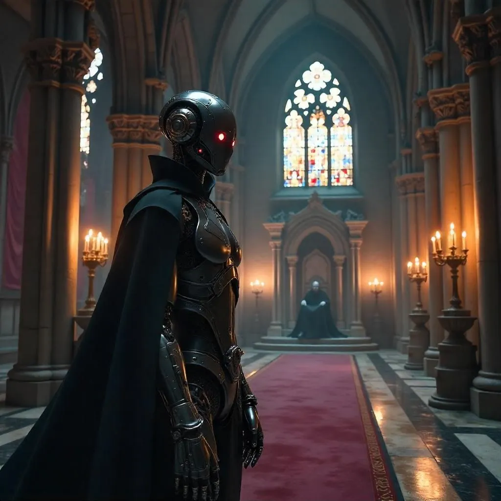 Photoreal Android in a Vampire Castle Hall