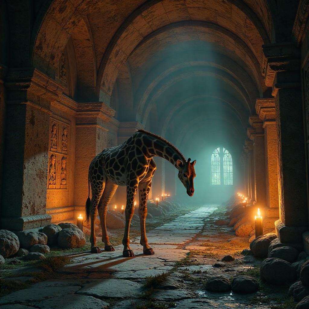 Giraffe in a Crypt: A 3D Render