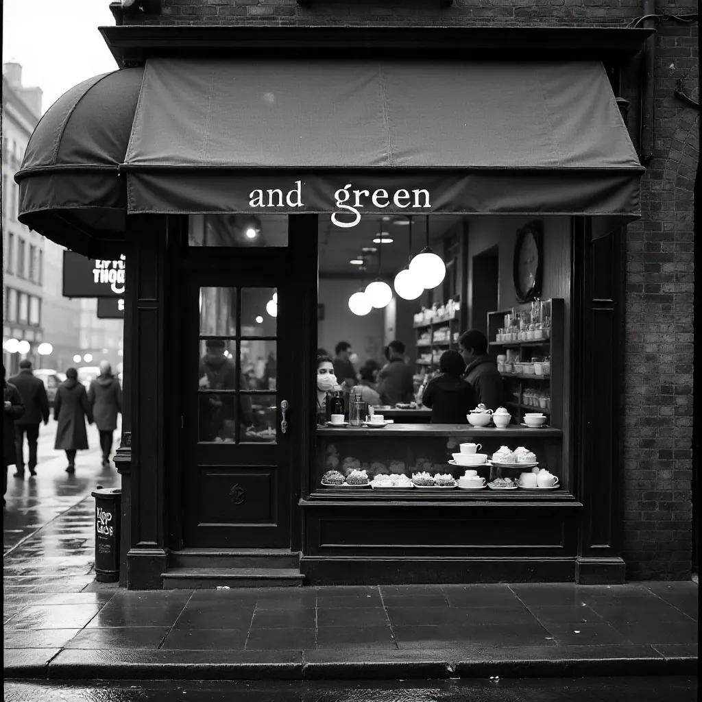 Noir Café Window with And Green Canopy