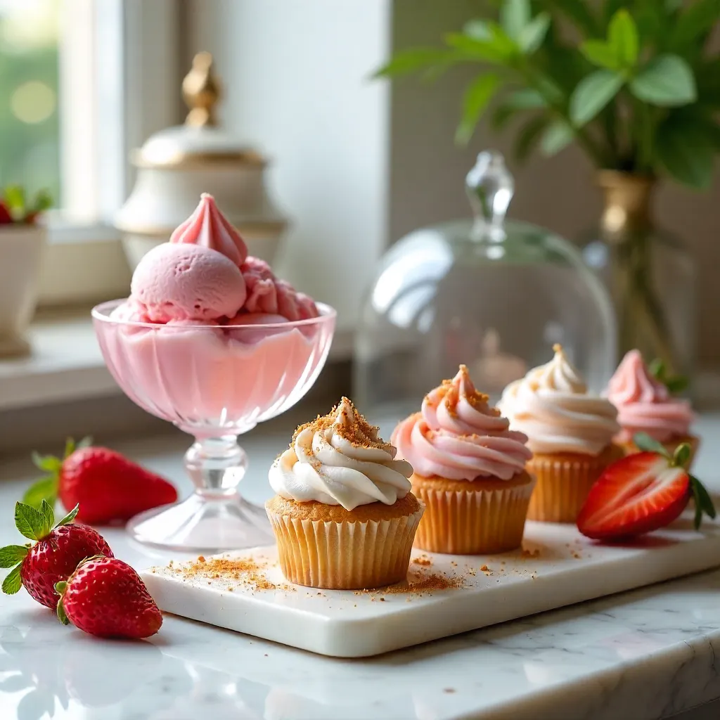 Elegant Artisan Strawberry Ice Cream & Sparkling Cupcakes