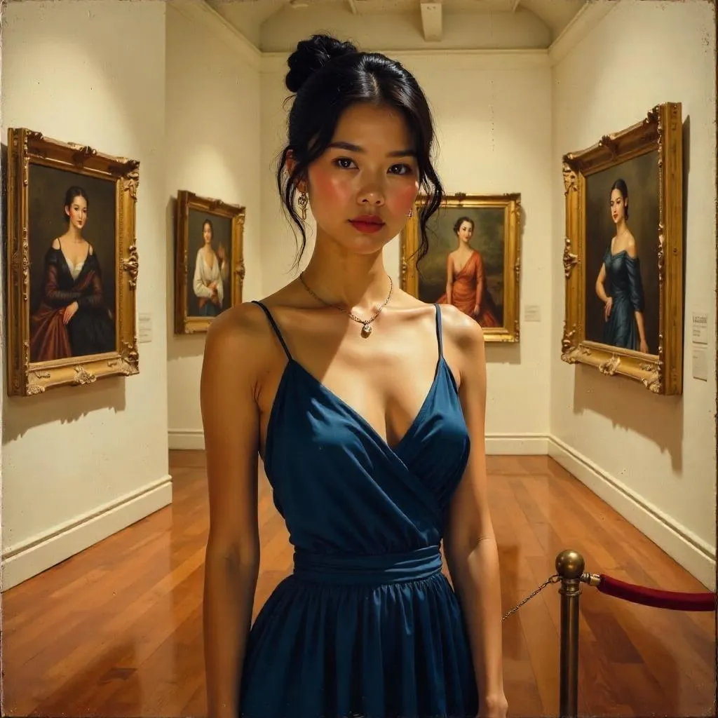 Oil Portrait of an Asian Woman in an Art Gallery