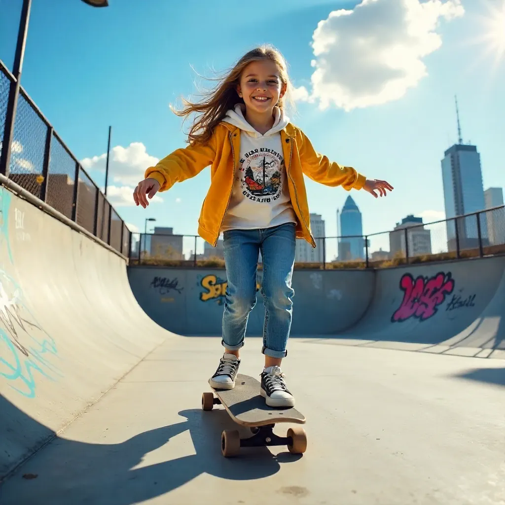 Sunny Day Skate Session: Teen Girl in an Urban Skatepark