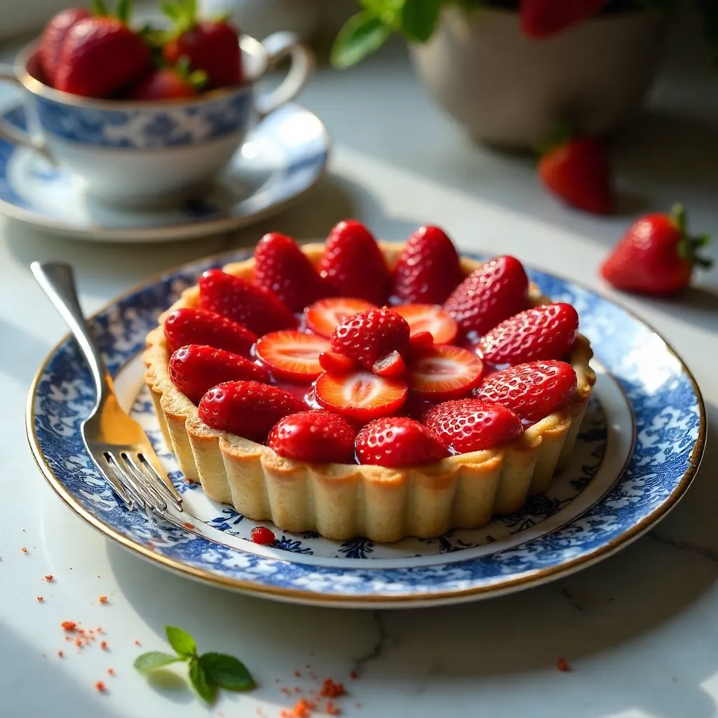 Mouthwatering Strawberry Tart on an Ornate Plate